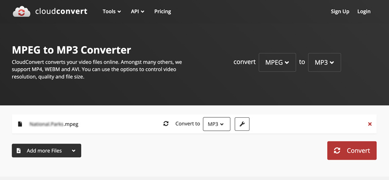 CloudConvert: настройки MPEG в MP3