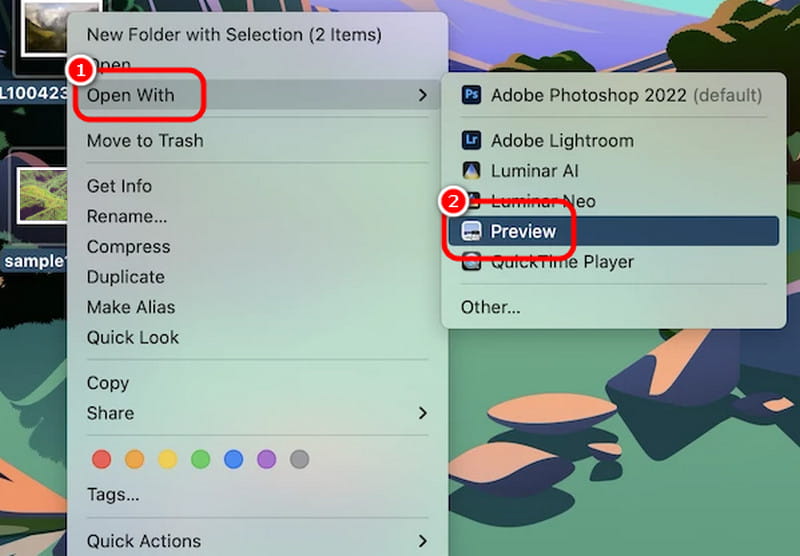 Preview — открытие NEF через Open With > Preview