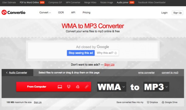 Convertio: онлайн-конвертация WMA в MP3