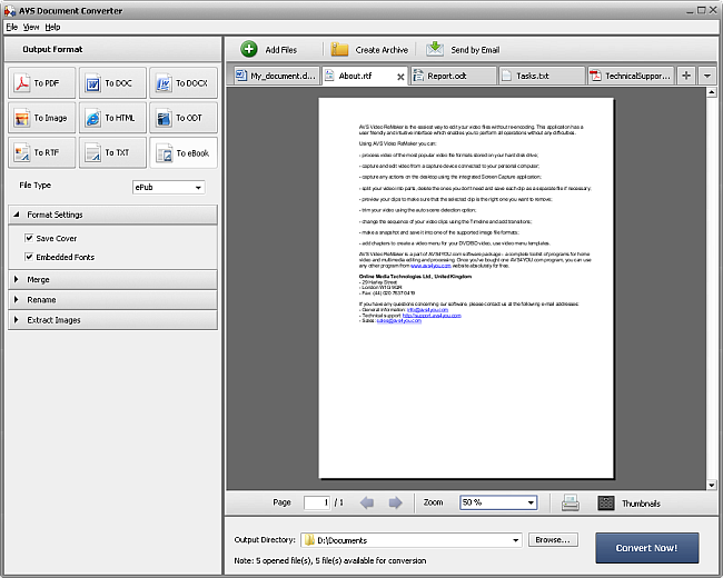 Режим To eBook в AVS Document Converter