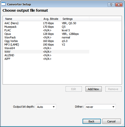 Окно Converter Setup в foobar2000