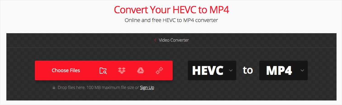 Загрузка HEVC в Convertio