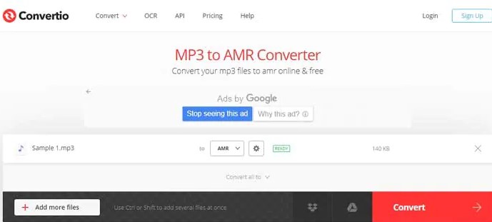 Convertio MP3 to AMR на мобильном устройстве