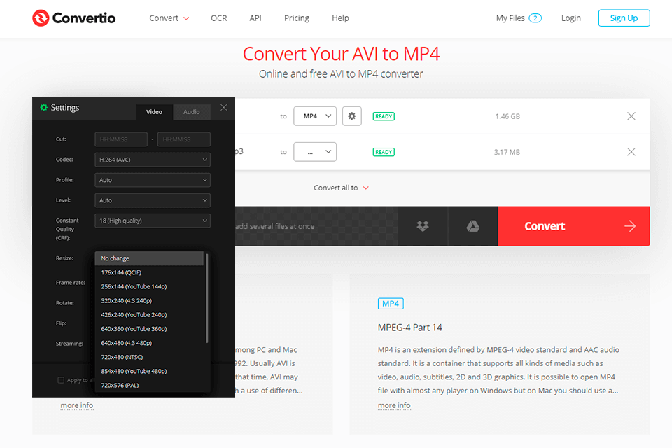 Convertio для VOB в MP4
