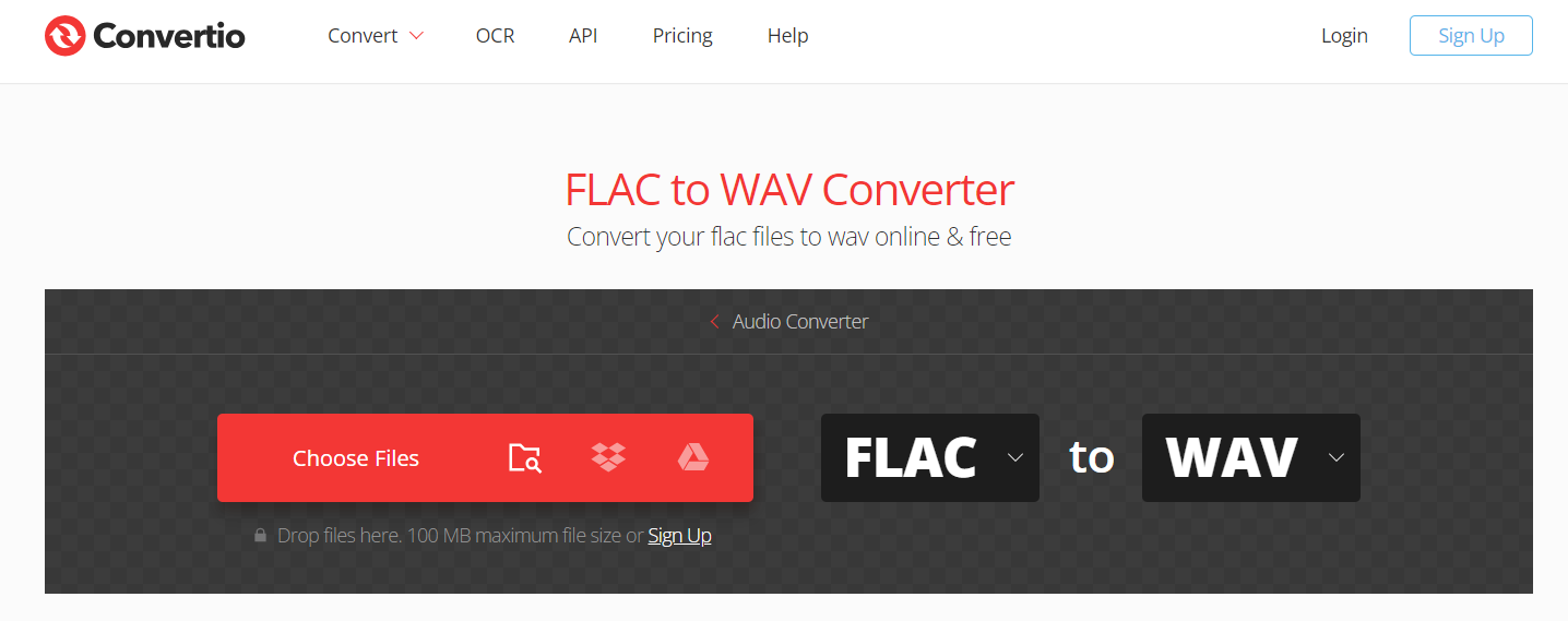 Convertio для перевода FLAC в WAV