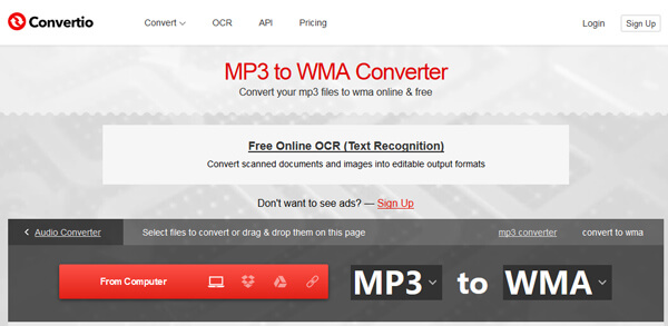 Convertio для преобразования MP3 в WMA