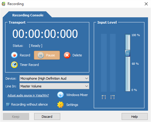 Окно записи в Cool Record Edit Pro