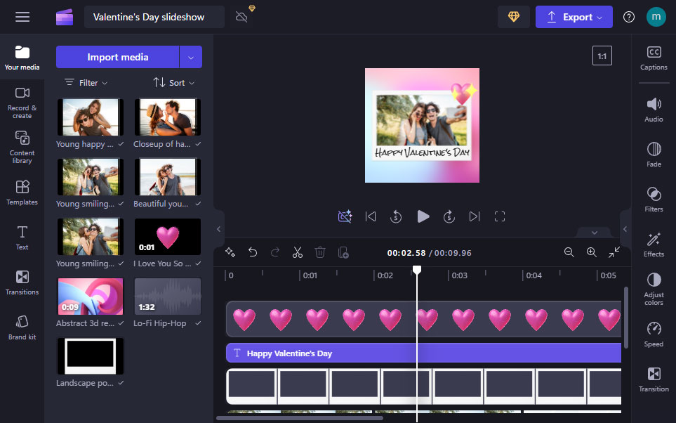 Скриншот интерфейса Clipchamp