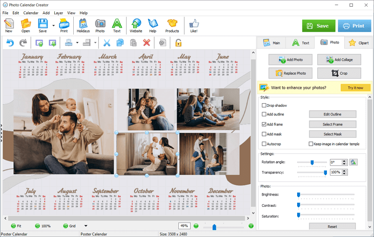 Редактирование фотоколлажа и параметров изображений во вкладке Photo