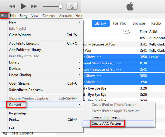 Создание AAC-версии в iTunes