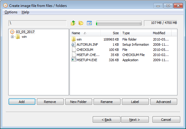 Редактор компиляции для создания ISO в AnyBurn