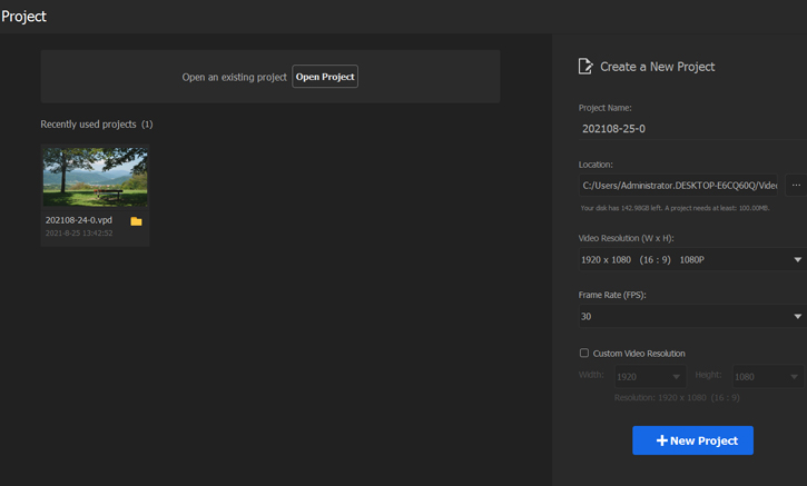 Создание проекта в VideoProc Vlogger