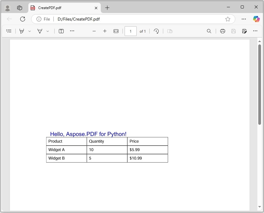Скриншот Aspose PDF: creating pdf in python