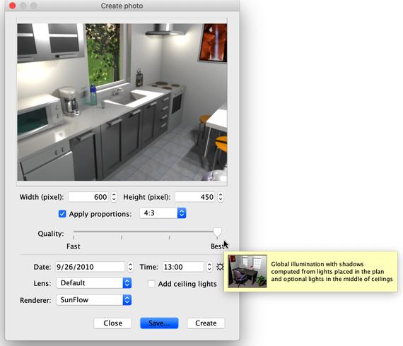 Окно Create photo в Sweet Home 3D