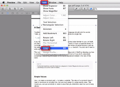 Скриншот обрезки PDF в Просмотре на macOS
