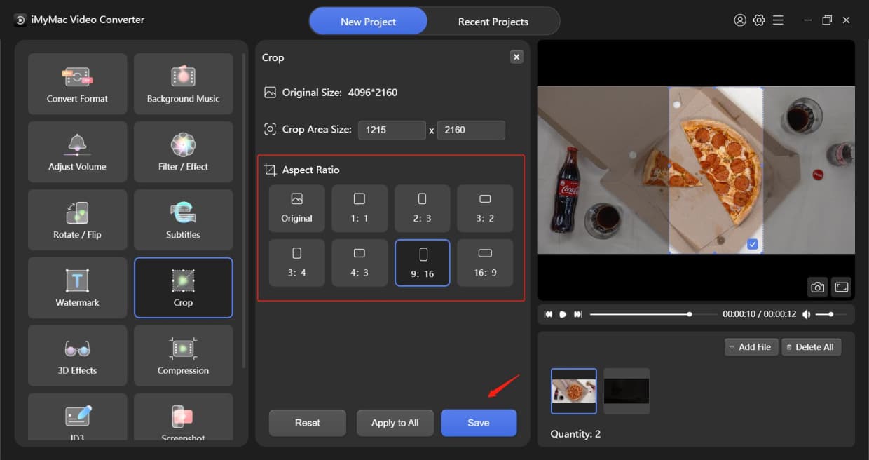 Кадрирование видео в iMyMac Video Converter