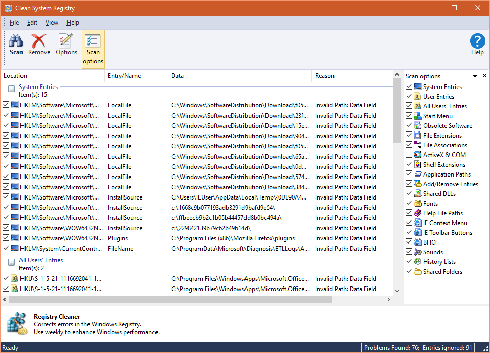 Модуль Clean System Registry