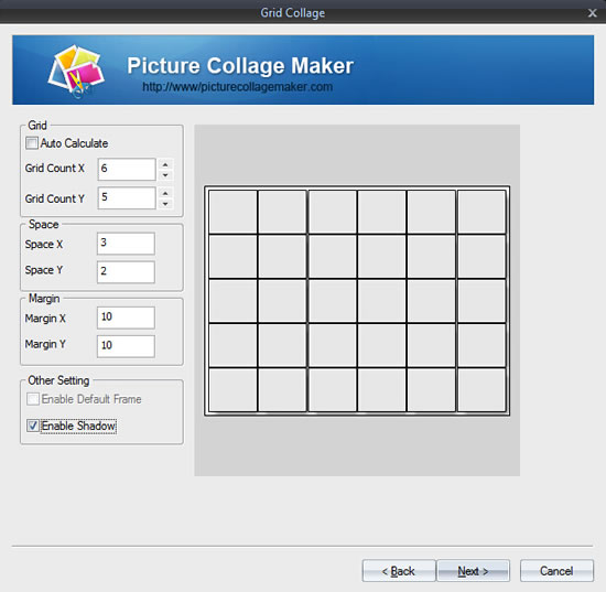 Настройка сетки в Grid Collage Wizard