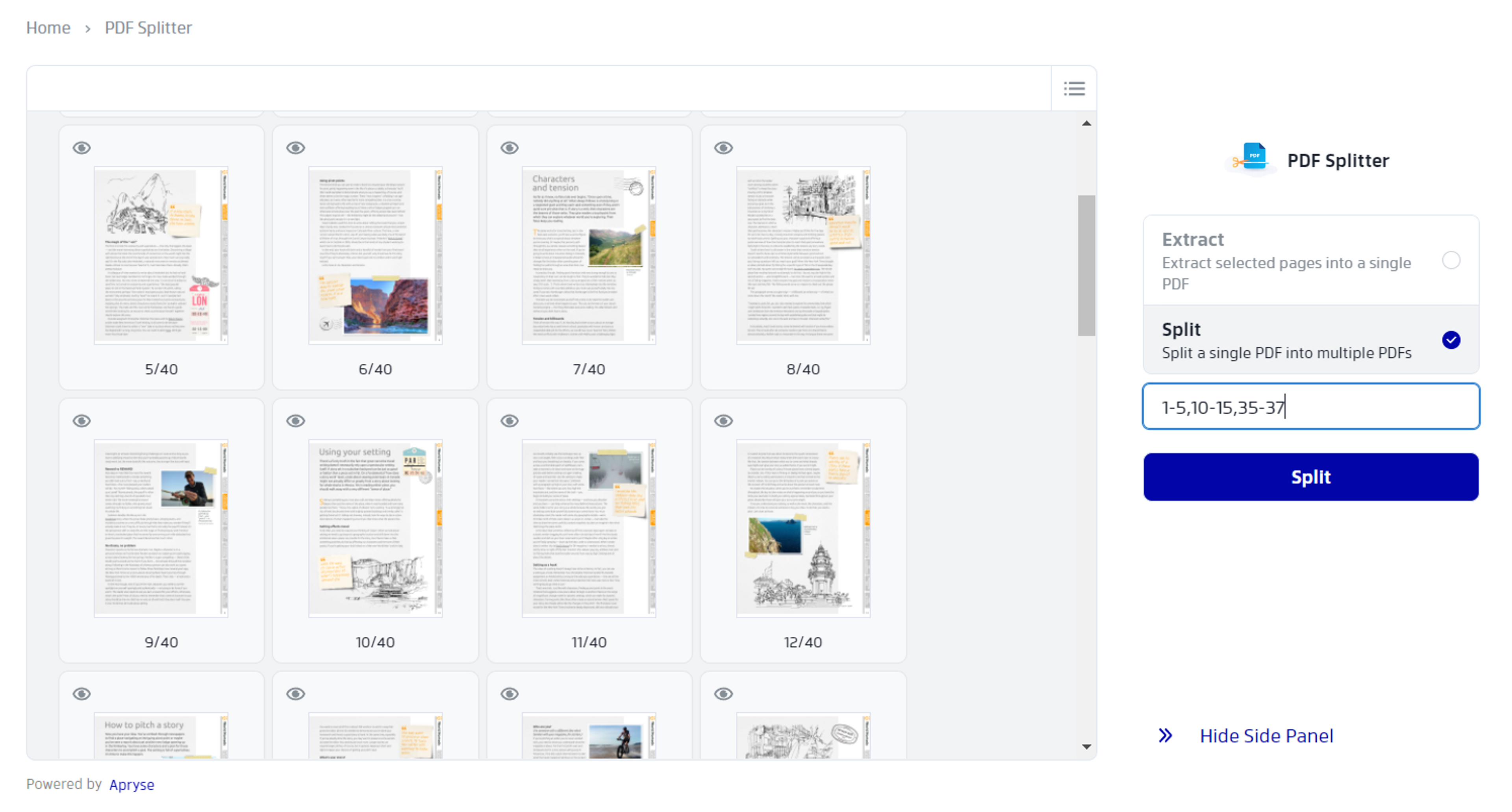 Интерфейс Smallpdf Split PDF