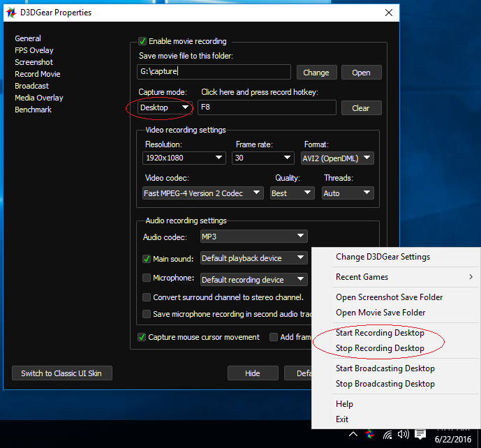 Запись рабочего стола в D3DGear