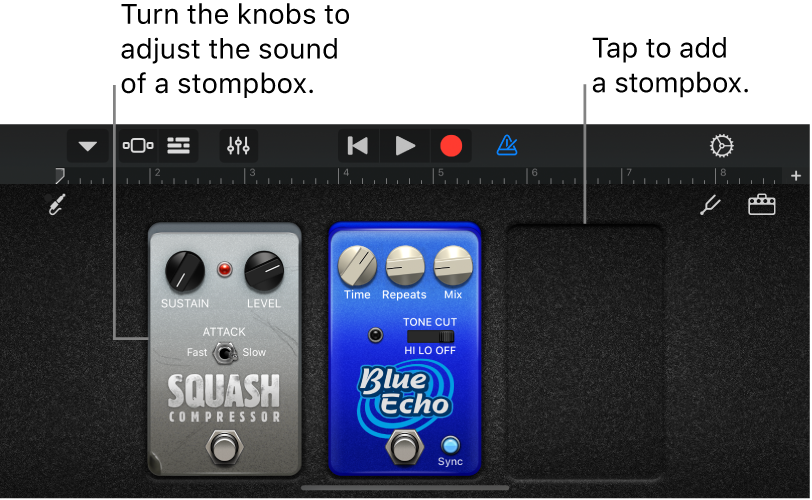 Редактирование stompbox-цепочки в GarageBand для iPhone/iPad