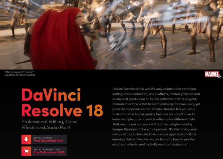 Скриншот интерфейса DaVinci Resolve