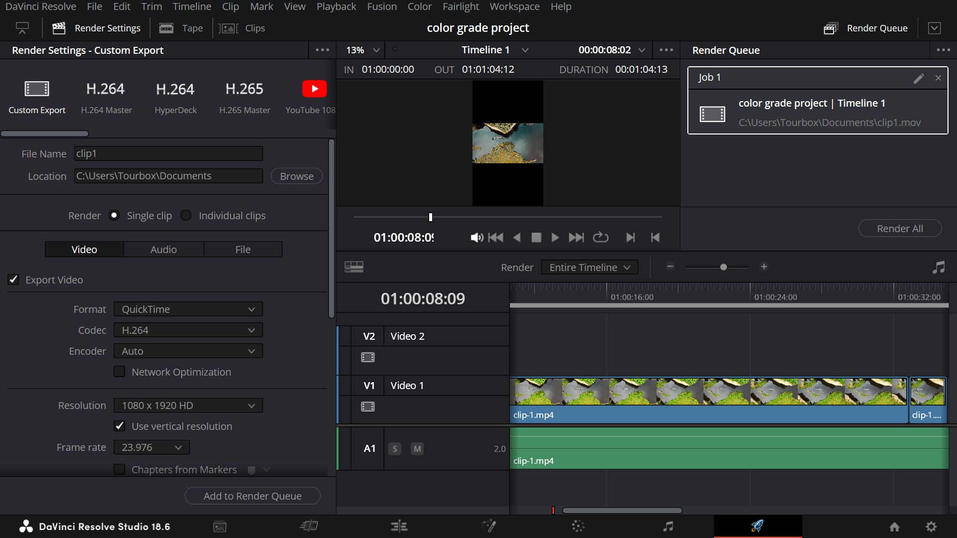 Страница Deliver и Render Queue в DaVinci Resolve