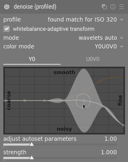 darktable: denoise profiled в режиме Y0U0V0