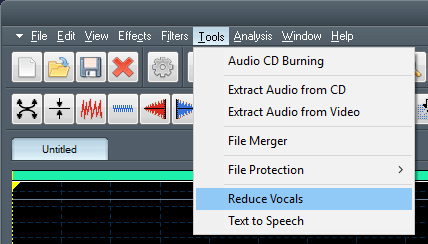 Команда Reduce Vocals в меню Tools