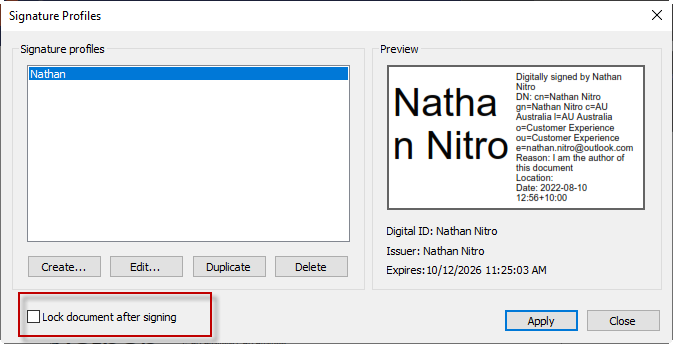 Блокировка документа после цифровой подписи в Nitro PDF Pro