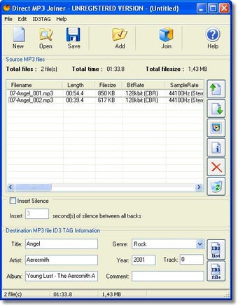 Главное окно Direct MP3 Joiner