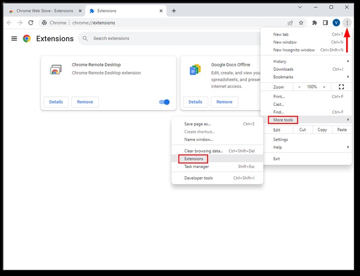 Отключение расширений Chrome