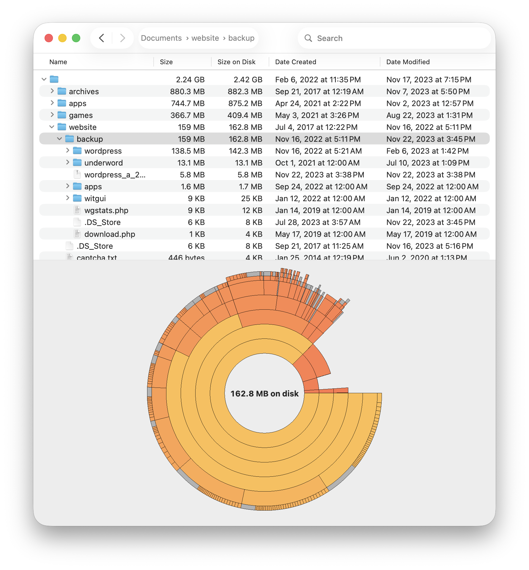 Disk Graph — file list / outline view