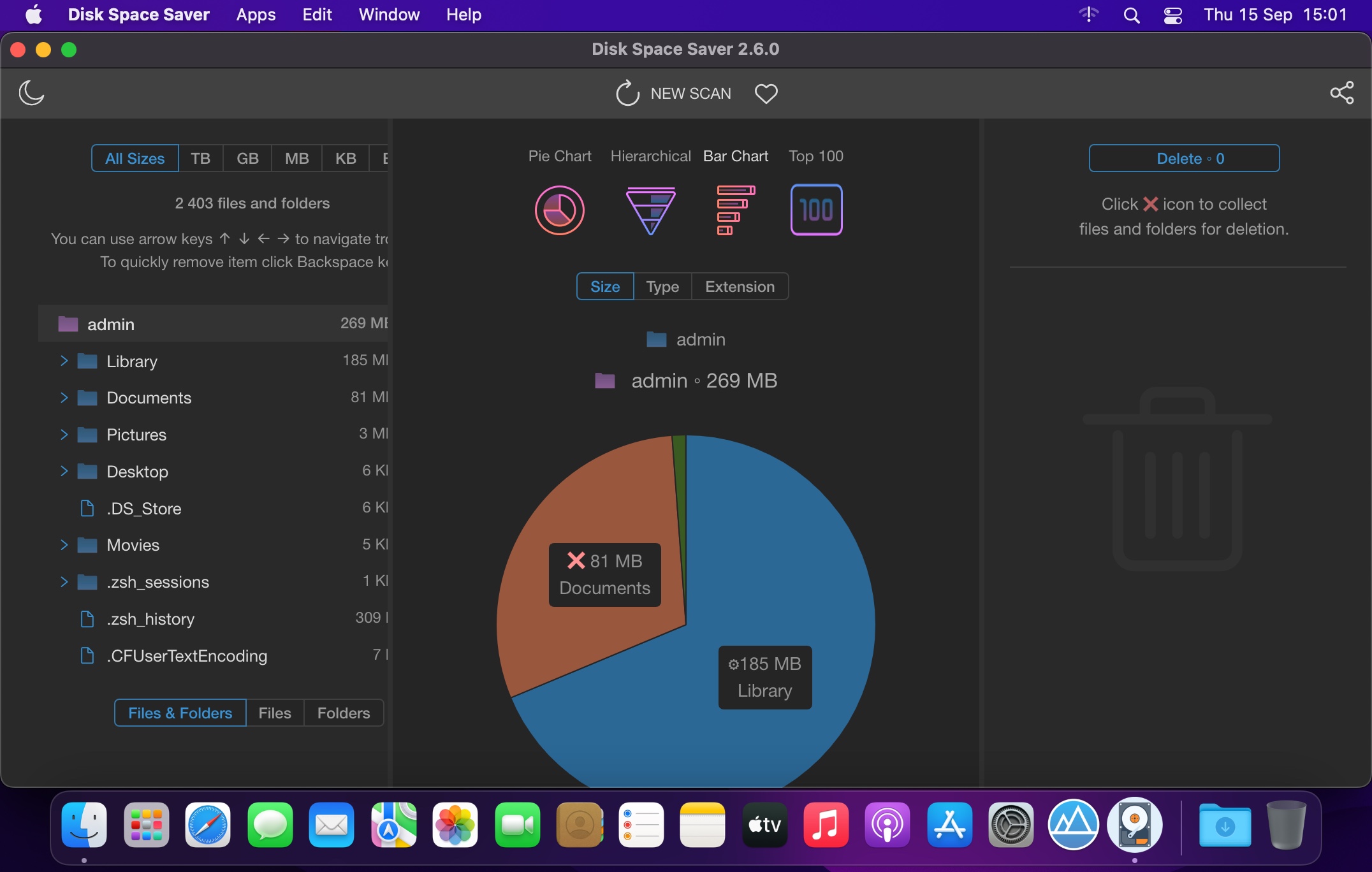 Представление содержимого папки в Disk Space Saver