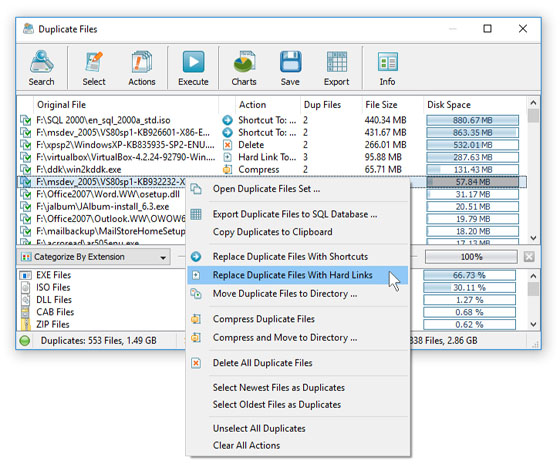 Поиск дубликатов и действия над ними в DiskBoss