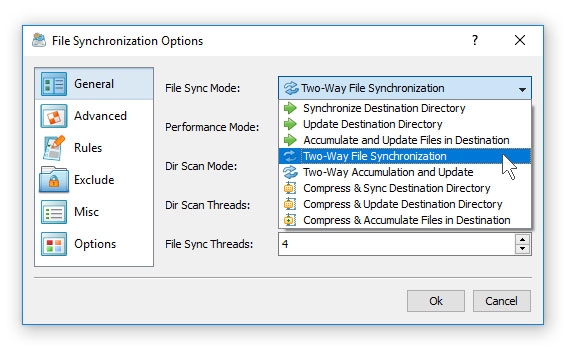 Выбор режима синхронизации в DiskBoss
