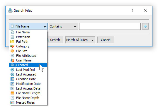 Окно Search Files в DiskSavvy