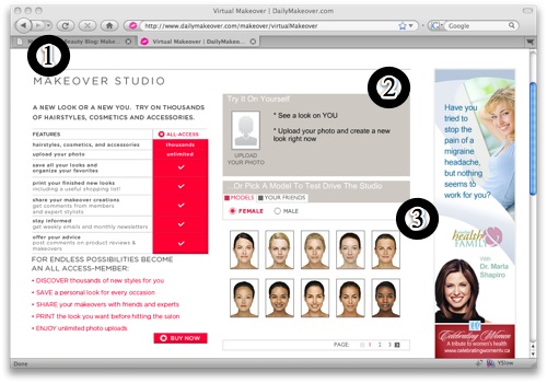 Daily Makeover — стартовое окно сервиса и загрузка фотографии