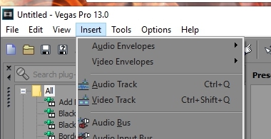 Добавление аудиофайла в Sony Vegas Pro