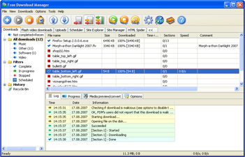 Классическое окно списка загрузок Free Download Manager