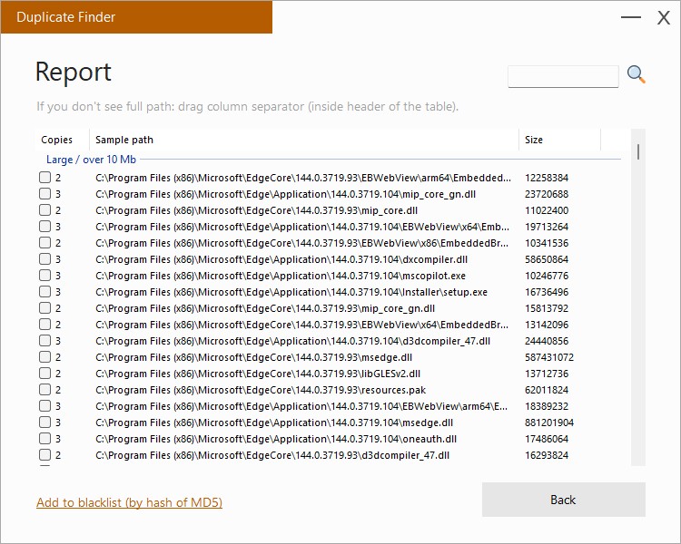 Отчет PrivacyRoot Duplicate Finder со списком групп найденных дубликатов