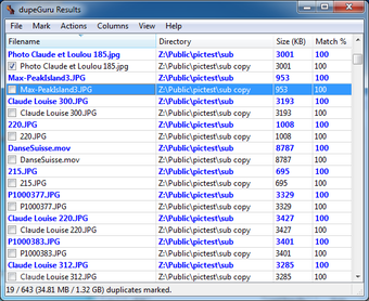 Окно результатов dupeGuru