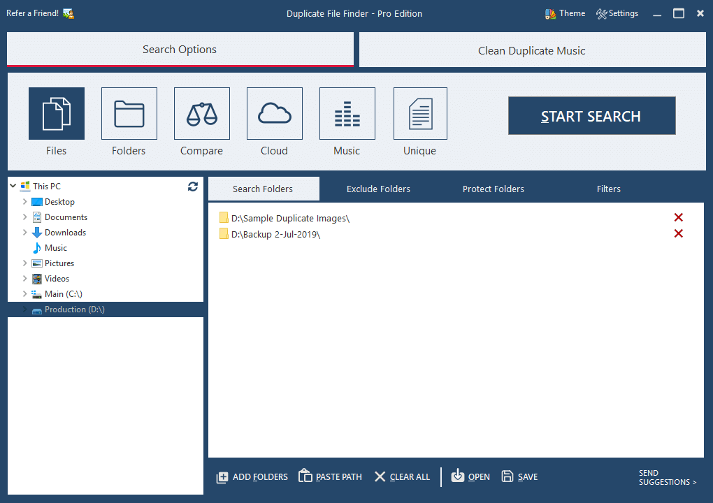 Главное окно Ashisoft Duplicate File Finder