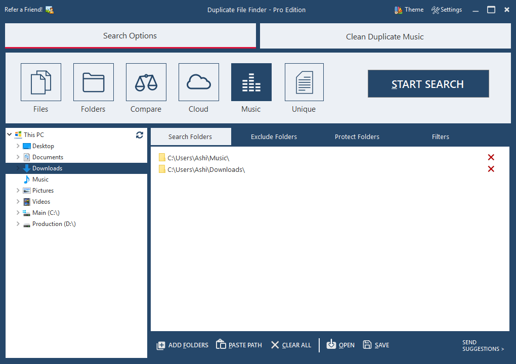 Режим Music в Ashisoft Duplicate File Finder