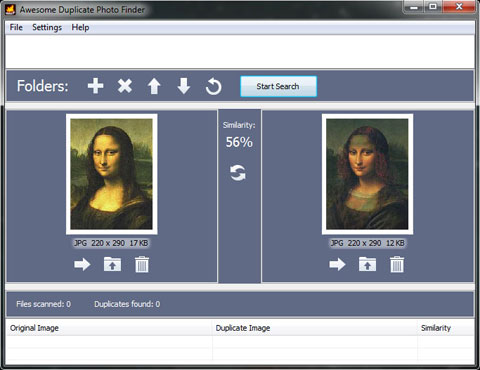 Главное окно Awesome Duplicate Photo Finder с двумя найденными похожими изображениями