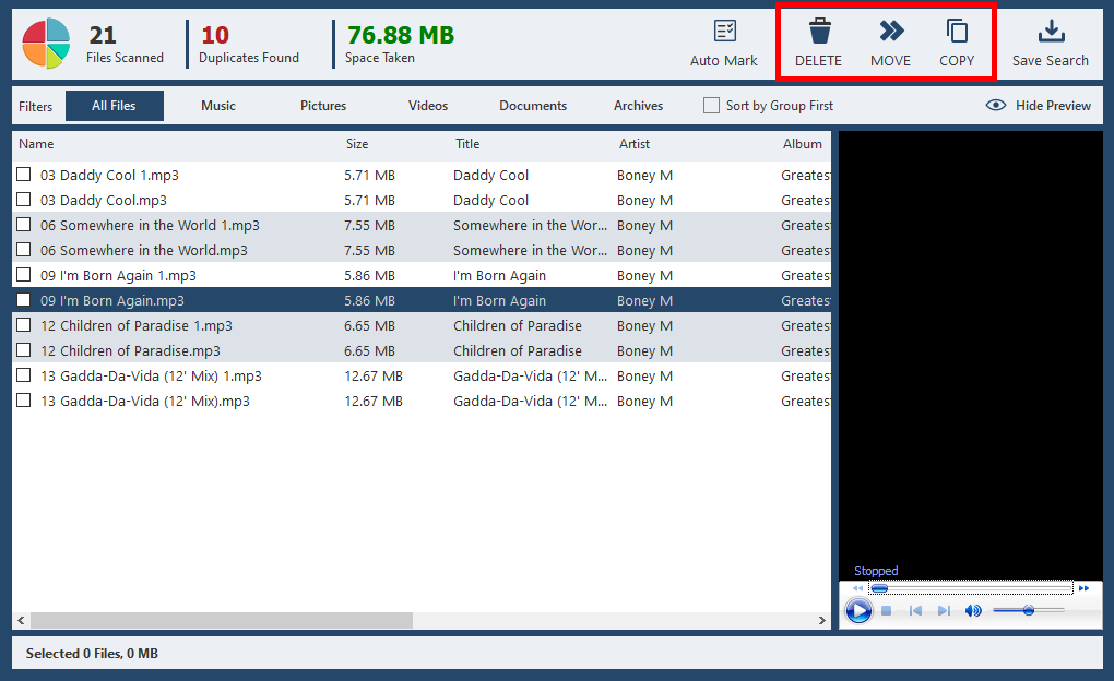 Панель работы с результатами и действиями