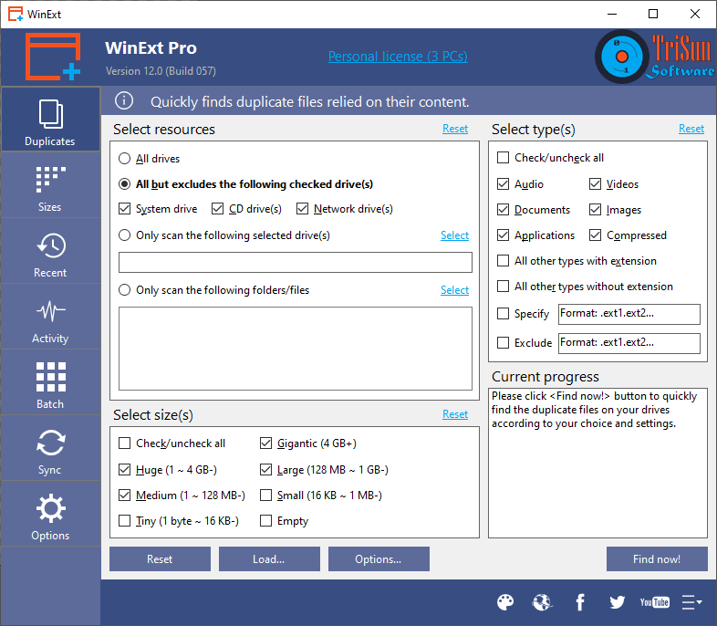 WinExt Free — модуль Duplicates для поиска одинаковых файлов