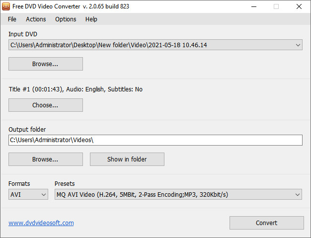 DVDVideoSoft Free DVD Video Converter: интерфейс конвертации DVD-видео