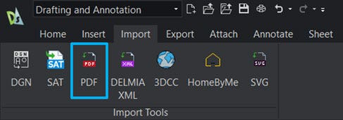 Вкладка Import в DraftSight с командой PDF