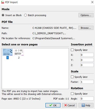 Окно PDF Import в DraftSight
